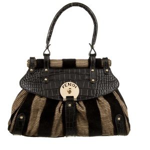 Fendi Black and Gold Striped Top Handle Bag